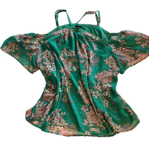 Torrid Green Floral Halter Top Womens Size 2X Crinkle Chiffon Cold Shoulder - Picture 12 of 12